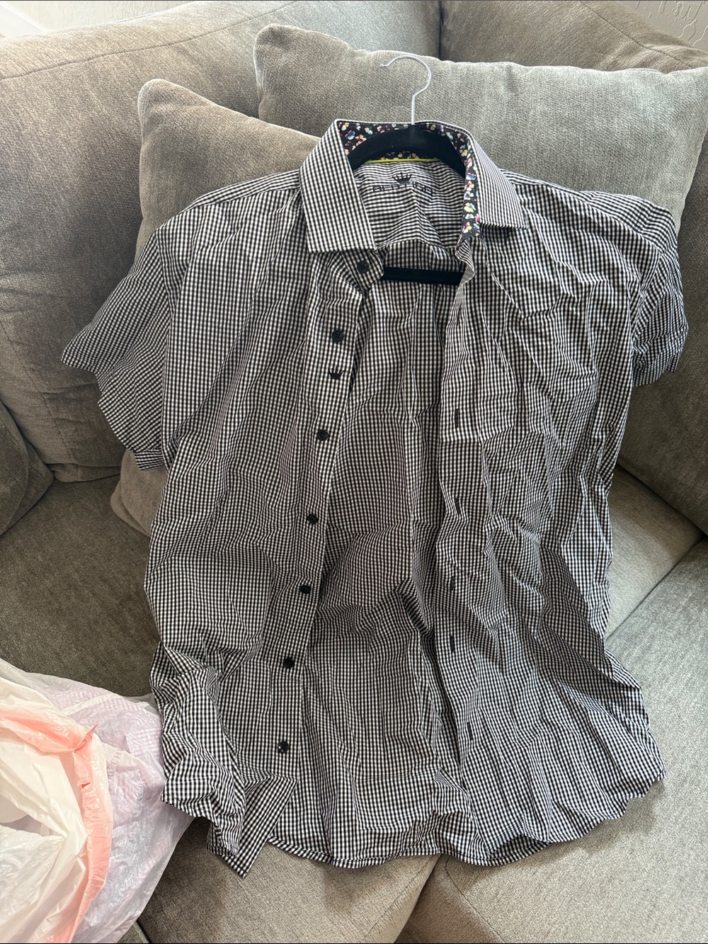 Men's Black & White Micro-Check Short Sleeve Button-Down Shirt